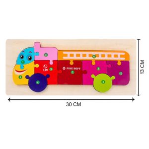 Cute Baby Colorful Wooden Fire Truck Shaped Puzzle, Numerical Number (1-10) Early Learning & Education Cognition Toy Jigsaw Montessori Puzzle for Kid