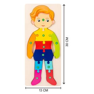 Cute Baby Colorful Wooden Human Body’s Parts (Boy) Shaped Puzzle, Numerical Number Early Learning & Education Cognition Toys Jigsaw Puzzle for Kids