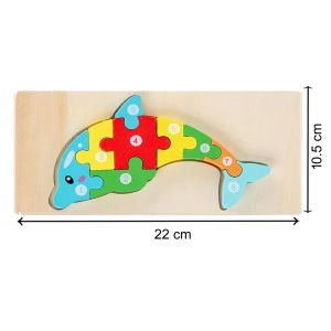 Cute Baby Colorful Wooden Dolphin Shaped Puzzle, Numerical Number (1-10)