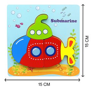 Cute Baby Colorful Wooden Submarine Shaped Puzzle, Early Learning & Education Cognition Toy Jigsaw Montessori Puzzle for Kids
