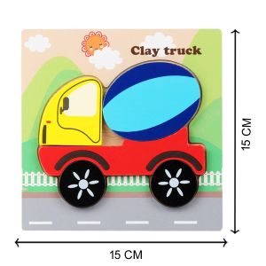 Cute Baby Colorful Wooden Clay Truck Shaped Puzzle, Early Learning & Education Cognition Toy Jigsaw Montessori Puzzle for Kids