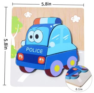 Cute Baby Colorful Wooden Police Van Shaped Puzzle, Early Learning & Education Cognition Toy Jigsaw Montessori Puzzle for Kids