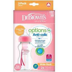 Dr. Brown's Options+ Wide-Neck Bottle Pp Pink 2-Pack 9Oz/270 Ml Wb92601-Esx