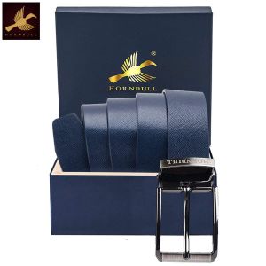 Hornbull Alan Blue Genuine Leather Belt For Men - Formal/ Semi Formal/Casual