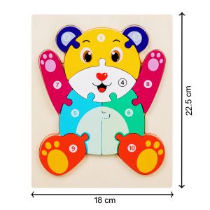 Cute Baby Colorful Wooden Bear Shaped Puzzle, Numerical Number (1-10) Early Learning & Education Cognition Toys Jigsaw Montessori Puzzle for Kids