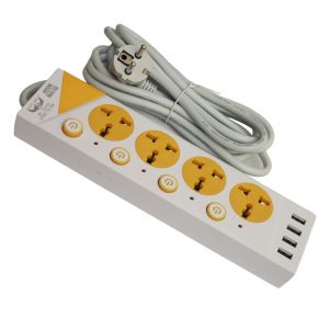 Lucky Hawk (K-454U) 4 Port & 4 USB 4000W 16A Max Extension Multiplug for Personal & Official Uses