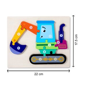 Cute Baby Colorful Wooden Excavator Dozer Shaped Puzzle, Numerical Number Early Learning & Education Toys 3D Jigsaw Montessori Puzzle for Kids
