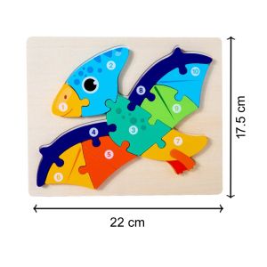 Cute Baby Colorful Wooden Dinosaur (Pterodactyl) Shaped Puzzle, Numerical Number Early Learning & Education Toys 3D Jigsaw Montessori Puzzle for Kids