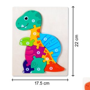 Cute Baby Colorful Wooden Dinosaur (Spinosaurus) Shaped Puzzle, Numerical Number Early Learning & Education Toys 3D Jigsaw Montessori Puzzle for Kids