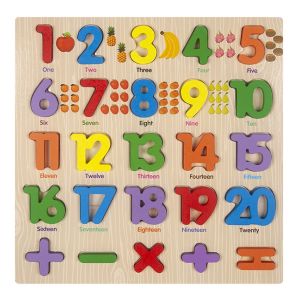 Montessori Colorful Wooden Counting Numbers (1 to 20) Puzzle with Mathematical Signs & Picture, Preschool Educational Teaching Toy for Baby