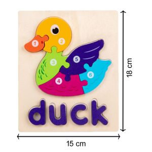 Cute Baby Colorful Wooden Duck Shaped Puzzle, Numerical Number with Animal Name Early Learning & Education Toys 3D Jigsaw Montessori Puzzle for Kids
