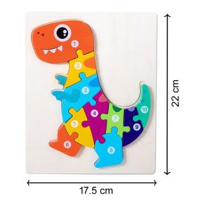 Cute Baby Colorful Wooden Dinosaur (Tyrannosaurus) Shaped Puzzle, Numerical Number Early Learning & Education Toy 3D Jigsaw Montessori Puzzle for Kid