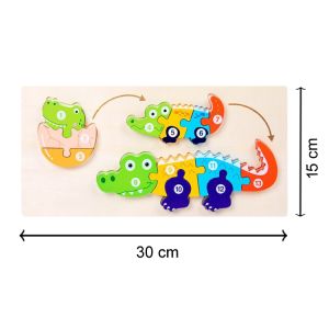 Cute Colorful & Attractive Wooden Life Cycle of Crocodile Puzzle, Early Education Cognitive Intelligence 3D Jigsaw Puzzle Building Block Toy for Kids