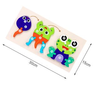 Cute Colorful & Attractive Wooden Life Cycle of Frog Puzzle, Early Education Cognitive Intelligence 3D Jigsaw Puzzle Building Block Toy for Kids
