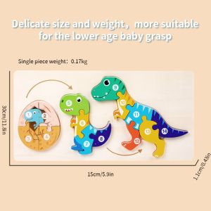 Cute Colorful & Attractive Wooden Life Cycle of Dinosaur Puzzle, Early Education Cognitive Intelligence 3D Jigsaw Puzzle Building Block Toy for Kids