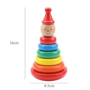Montessori Rainbow Clown Stacker with 6 Sorting & Stacking Wooden Rings Tower Plus Rings Ball, Early Learning & Educational Developmental Toy for Kid