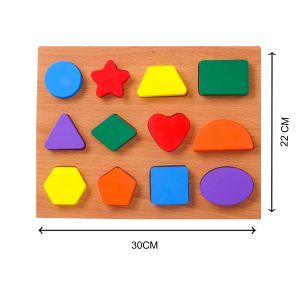 Cute Baby Montessori Wooden Geometric Shapes Puzzle Board (Star, Triangle, Square), Early Development Learning & Educational Teaching Toys for Kids