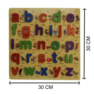 Wooden Puzzle 3D English Alphabets Small Letter (abcd) Blocks Board with Picture, Preschool Educational Teaching Montessori Toy for Kids