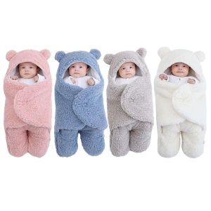Baby Hooded Blanket for 3-6 Months Sleeping Bag Sack Swaddle Infant Winter Warm Fleece Receiving Blanket with Legs Knit Stroller Wrap