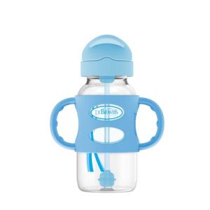 Dr. Brown's 9 oz/270 mL Wide-Neck Sippy Straw Bottles w/ Silicone Handles, Blue, 1-Pack WB91012 - 6m+