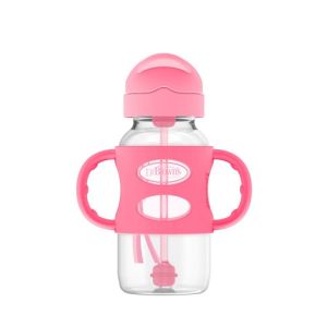 Dr. brown's 9 oz/270 mL Wide-Neck Sippy Straw Bottles w/ Silicone Handles, Pink, 1-Pack WB91011 - 6m+