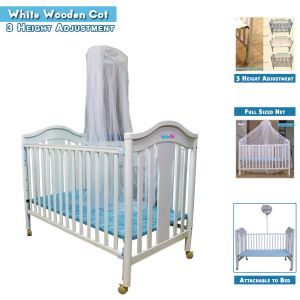 Child Wooden Cot Bed Size 4 Ft 3 In, Attachable To Bed, 3 Level Height Adjustment