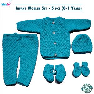 KidzCo Infant Woolen Set - 5 Pcs (Sweater, Trouser, Cap, Mittens, Booties)