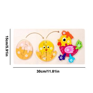 Cute Colorful & Attractive Wooden Life Cycle of Hen Puzzle, Early Education Cognitive Intelligence 3D Jigsaw Puzzle Building Block Toy for Kids