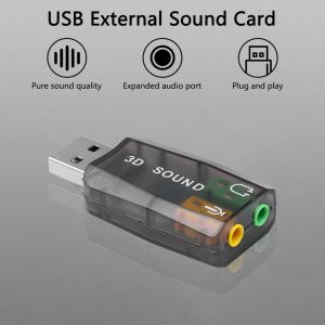 Audio Adapter 3D Sound Card 5.1 USB To 3.5mm Mic Headphone Stereo Jack For Laptop, PC, Mac & Recording Studio