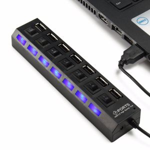High Speed Mini 7 Port USB 2.0 Network Hub with Individual On/Off Power Switches (Laptop/PC/Computer/Notebook)