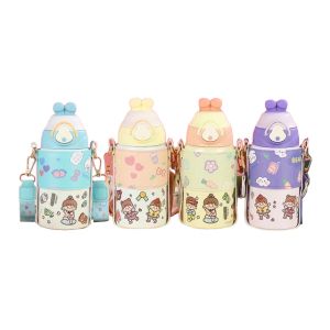 Kawaii Bunny Design Stainless Steel Straw Sipper Thermos Water Bottle For Baby 500ml