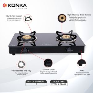 Konka 2 Burner Automatic Glass Top Gas Stove KSHINE