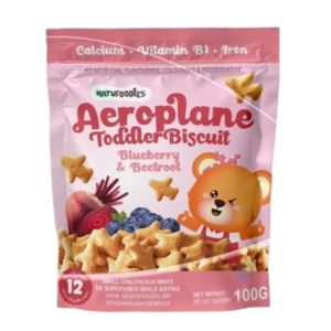 Natufoodies Aeroplane Toddlers Biscuit, Blueberry and Beetroot 100Gm (12 months +)