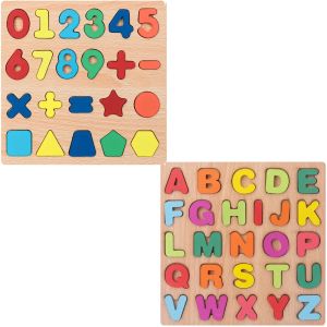 2 In 1 Wooden Puzzle Combo Set Including English Capital & Counting Number Learning Board (20×20 cm)