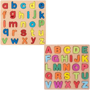 2 In 1 Wooden Puzzle Combo Set Including English Capital & Small Letter Learning Board (20×20 cm)