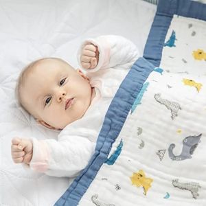 Baby Organic Cotton Muslin Swaddle / Blanket With 4 Layers