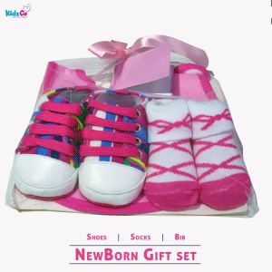 Newborn Baby Shoes, Socks and Bib Gift Set