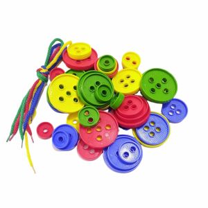 Circular Button Chain Style Inserting Block with Different Colors Sizes & Four Threads Learning Toy for Baby