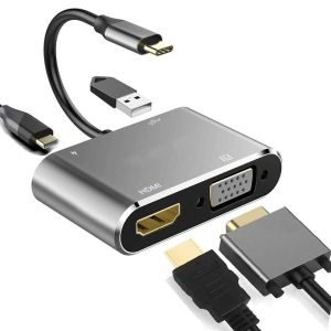 USB C to 4K HDMI VGA Adapter 4-in-1 Type C Hub USB 3.0 OTG Charging Power PD Port