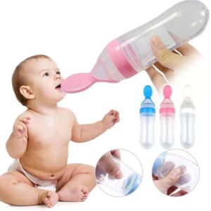 Squeeze Silicone Spoon Feeding Bottle Feeder With Cover Cap - Easy To Use And Handy With Hygiene 90Ml