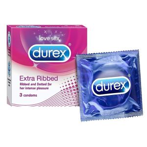 Durex Extra Ribbed Condoms for Men - 3 Count |Dotted and Dotted for Extra Stimulation Pack of 2