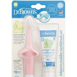Dr. brown's Infant Toothbrush, Toothpaste Combo Pack Elephant, Pink HG023-P4
