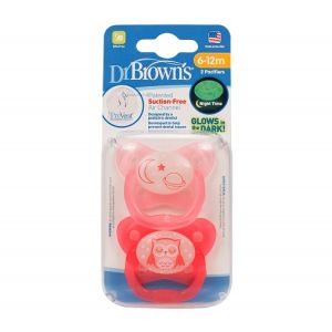 Dr. Brown's PreVent Glow in the Dark Butterfly Pacifier, Stage 2 Pink, 2-Pack PV22007-P4- 6-12m