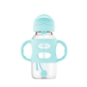 Dr. Brown 9 oz/270 mL Wide-Neck Sippy Straw Bottles w/ Silicone Handles, Green, 1-Pack WB91013 - 6m+