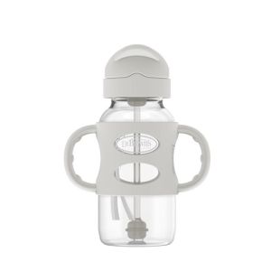 Dr. Brown's 9 oz/270 mL Wide-Neck Sippy Straw Bottles w/ Silicone Handles, Gray, 1-Pack WB91014 - 6m+