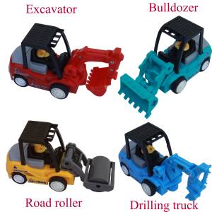 4-Pieces Combo Set of Colorful Push & Go Construction Vehicle Excavator, Road Roller, Bulldozer & Drilling Truck Toy for Baby & Toddlers