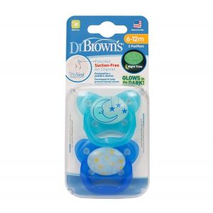 Dr. Brown's PreVent Glow in the Dark Butterfly Pacifier, Stage 2 Blue, 2-Pack PV22008-P4- 6-12m