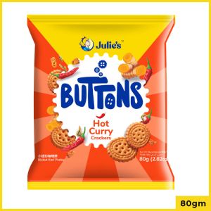 Julies Buttons Hot Curry Crackers Biscuits 80Gm