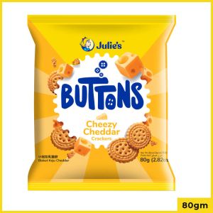 Julies Buttons Cheezy Cheddar Crackers Biscuits 80Gm