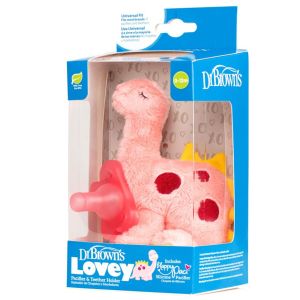 Dr Brown's Dinosaur Lovey with Pink HappyPaci Silicone One- Piece Pacifier AC217 (0-12m)